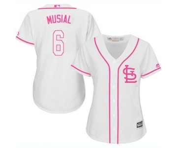 Cardinals #6 Stan Musial White Pink Fashion Women's Stitched Baseball Jersey