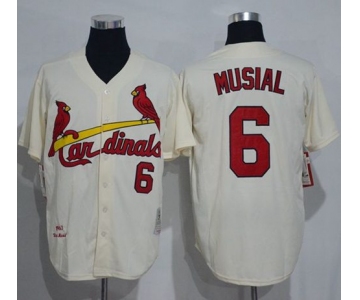 Men's St. Louis Cardinals #6 Stan Musial Cream Stitched 1963 MLB Cooperstown Collection Jersey by Mitchell & Ness