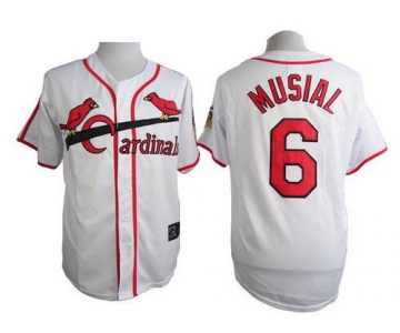 Men's St. Louis Cardinals #6 Stan Musial White 75TH Majestic Throwback Jersey