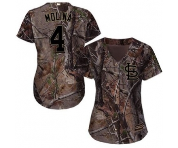 Cardinals #4 Yadier Molina Camo Realtree Collection Cool Base Women's Stitched Baseball Jersey