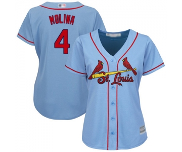 Cardinals #4 Yadier Molina Light Blue Alternate Women's Stitched Baseball Jersey