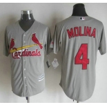 Men's St. Louis Cardinals #4 Yadier Molina Away Gray 2015 MLB Cool Base Jersey