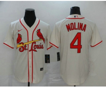 Men's St. Louis Cardinals #4 Yadier Molina Cream Stitched MLB Cool Base Nike Jersey