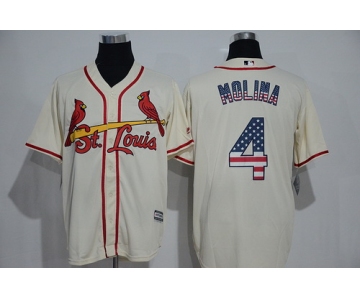 Men's St. Louis Cardinals #4 Yadier Molina Cream USA Flag Fashion MLB Baseball Jersey