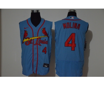 Men's St. Louis Cardinals #4 Yadier Molina Light Blue 2020 Cool and Refreshing Sleeveless Fan Stitched Flex Nike Jersey