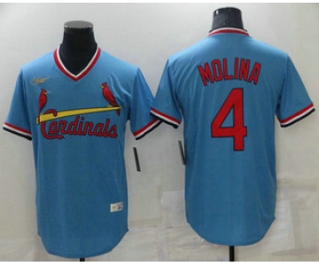 Men's St Louis Cardinals #4 Yadier Molina Light Blue Pullover Cooperstown Collection Stitched MLB Nike Jersey