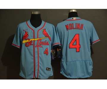 Men's St. Louis Cardinals #4 Yadier Molina Light Blue Stitched MLB Flex Base Nike Jersey