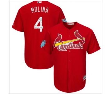 Men's St. Louis Cardinals #4 Yadier Molina Majestic Scarlet 2018 Spring Training Authentic CoolBase Player Jersey