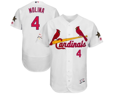 Men's St. Louis Cardinals #4 Yadier Molina Majestic White 2017 MLB All-Star Game Worn Stitched MLB Flex Base Jersey