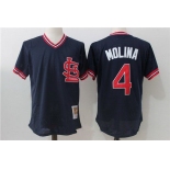 Men's St. Louis Cardinals #4 Yadier Molina Navy Blue Throwback Mesh Batting Practice Stitched MLB Mitchell & Ness Jersey