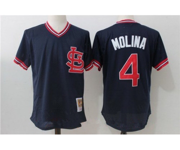 Men's St. Louis Cardinals #4 Yadier Molina Navy Blue Throwback Mesh Batting Practice Stitched MLB Mitchell & Ness Jersey