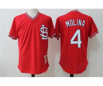 Men's St. Louis Cardinals #4 Yadier Molina Red Throwback Mesh Batting Practice Stitched MLB Mitchell & Ness Jersey