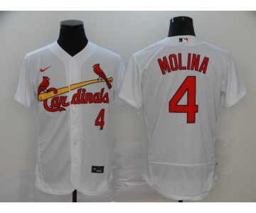 Men's St. Louis Cardinals #4 Yadier Molina White Stitched MLB Flex Base Nike Jersey