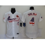 Men's St. Louis Cardinals #4 Yadier Molina White USA Flag Stitched MLB Flex Base Nike Jersey