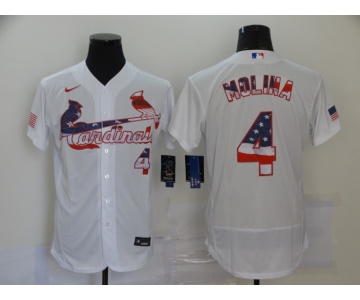 Men's St. Louis Cardinals #4 Yadier Molina White USA Flag Stitched MLB Flex Base Nike Jersey