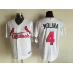 Men's St. Louis Cardinals #4 Yadier Molina White With Pink 2016 Mother's Day Baseball Cool Base Jersey