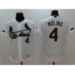 Men's St. Louis Cardinals #4 Yadier Molina White with Green Memorial Day Stitched MLB Majestic Flex Base Jersey