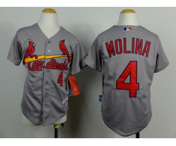 St. Louis Cardinals #4 Yadier Molina Gray Kids Jersey