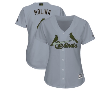 St. Louis Cardinals #4 Yadier Molina Gray Women 2018 Memorial Day Cool Base Jersey