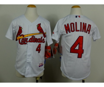 St. Louis Cardinals #4 Yadier Molina White Kids Jersey