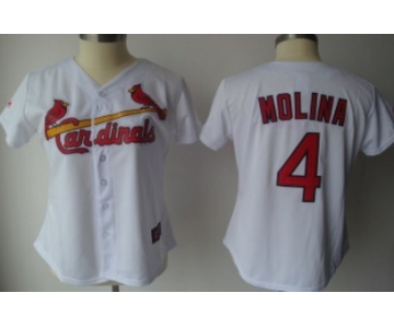 St. Louis Cardinals #4 Yadier Molina White Womens Jersey