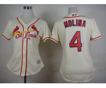 Women's St. Louis Cardinals #4 Yadier Molina Alternate Cream 2015 MLB Cool Base Jersey