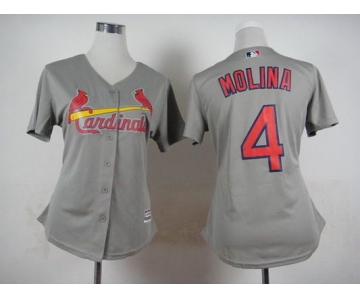 Women's St. Louis Cardinals #4 Yadier Molina Gray Jersey