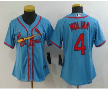 Women's St. Louis Cardinals #4 Yadier Molina Light Stitched MLB Cool Base Nike Jersey