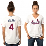 Women's St. Louis Cardinals #4 Yadier Molina White Stars & Stripes Fashion Independence Day Stitched MLB Majestic Cool Base Jersey