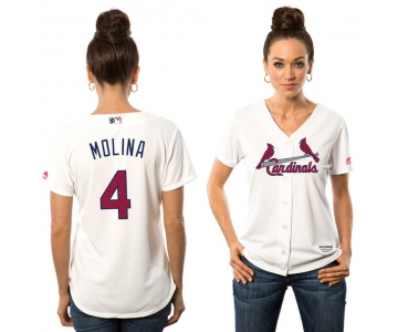 Women's St. Louis Cardinals #4 Yadier Molina White Stars & Stripes Fashion Independence Day Stitched MLB Majestic Cool Base Jersey