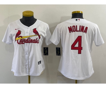 Women's St Louis Cardinals #4 Yadier Molina White Stitched MLB Cool Base Nike Jersey