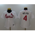 Women's St. Louis Cardinals #4 Yadier Molina White with Pink Mother's Day Stitched MLB Majestic Cool Base Jersey