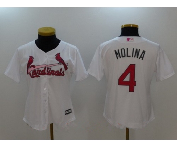 Women's St. Louis Cardinals #4 Yadier Molina White with Pink Mother's Day Stitched MLB Majestic Cool Base Jersey