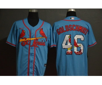 Men's St. Louis Cardinals #46 Paul Goldschmidt Light Blue White Team Logo Stitched MLB Cool Base Nike Jersey