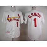 Men's St. Louis Cardinals #1 Ozzie Smith 1992 White Mitchell & Ness Throwback Jersey