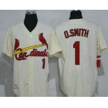 Men's St. Louis Cardinals #1 Ozzie Smith Cream Stitched 1992 MLB Cooperstown Collection Jersey by Mitchell & Ness