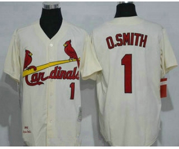 Men's St. Louis Cardinals #1 Ozzie Smith Cream Stitched 1992 MLB Cooperstown Collection Jersey by Mitchell & Ness