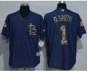 Men's St. Louis Cardinals #1 Ozzie Smith Denim Blue Salute to Service Stitched MLB Jersey