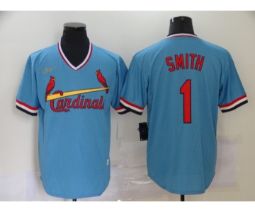 Men's St. Louis Cardinals #1 Ozzie Smith Light Blue Pullover Cooperstown Collection Stitched MLB Nike Jersey