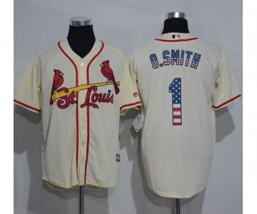 Men's St. Louis Cardinals #1 Ozzie Smith Retired Cream Stitched MLB USA Flag Fashion Jersey