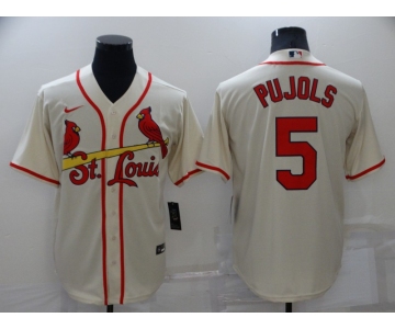 Men's St Louis Cardinals #5 Albert Pujols Cream Stitched MLB Cool Base Nike Jersey