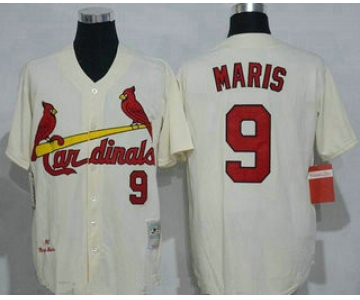 Men's St. Louis Cardinals #9 Roger Maris Cream Stitched 1967 MLB Cooperstown Collection Jersey by Mitchell & Ness