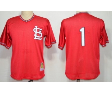 St. Louis Cardinals #1 Ozzie Smith 1985 Mesh BP Red Throwback Jersey