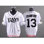 Men's Tampa Bay Rays #13 Carl Crawford White 2008 World Series Patch Stitched MLB Collection Jersey