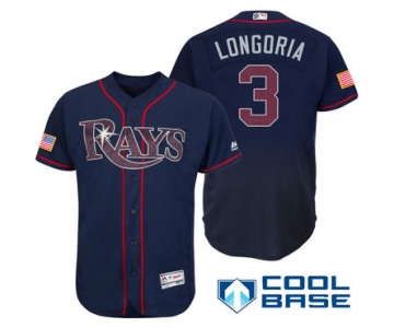 Men's Tampa Bay Rays #3 Evan Longoria Navy Blue Stars & Stripes Fashion Independence Day Stitched MLB Majestic Cool Base Jersey