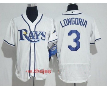 Men's Tampa Bay Rays #3 Evan Longoria White Home Stitched MLB Majestic Flex Base Jersey