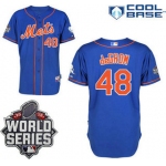 New York Mets Authentic #48 Jacob deGrom Alternate Home Blue Orange Jersey with 2015 World Series Patch