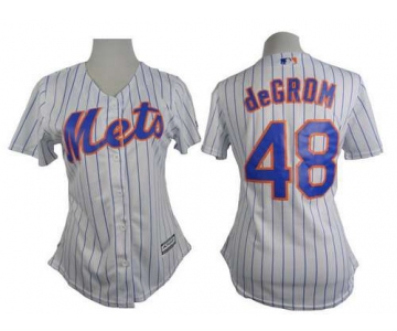 Women's New York Mets #48 Jacob DeGrom White With Blue Pinstripe Jersey