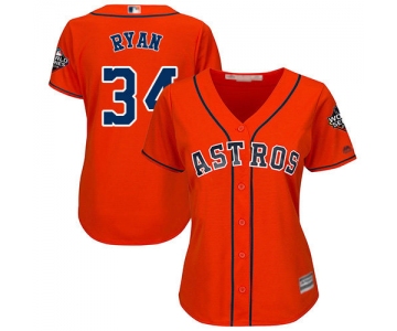 Astros #34 Nolan Ryan Orange Alternate 2019 World Series Bound Women's Stitched Baseball Jersey