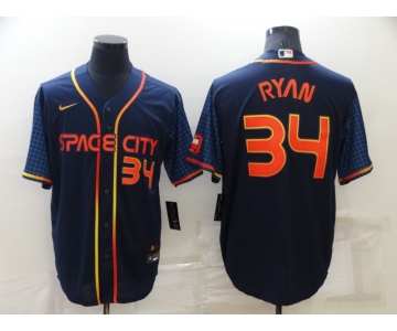 Men's Houston Astros #34 Nolan Ryan Number 2022 Navy Blue City Connect Cool Base Stitched Jersey